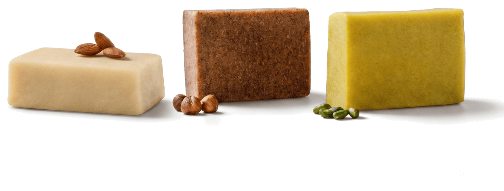 Blocks of marzipan made with almonds, hazelnuts and pistachios